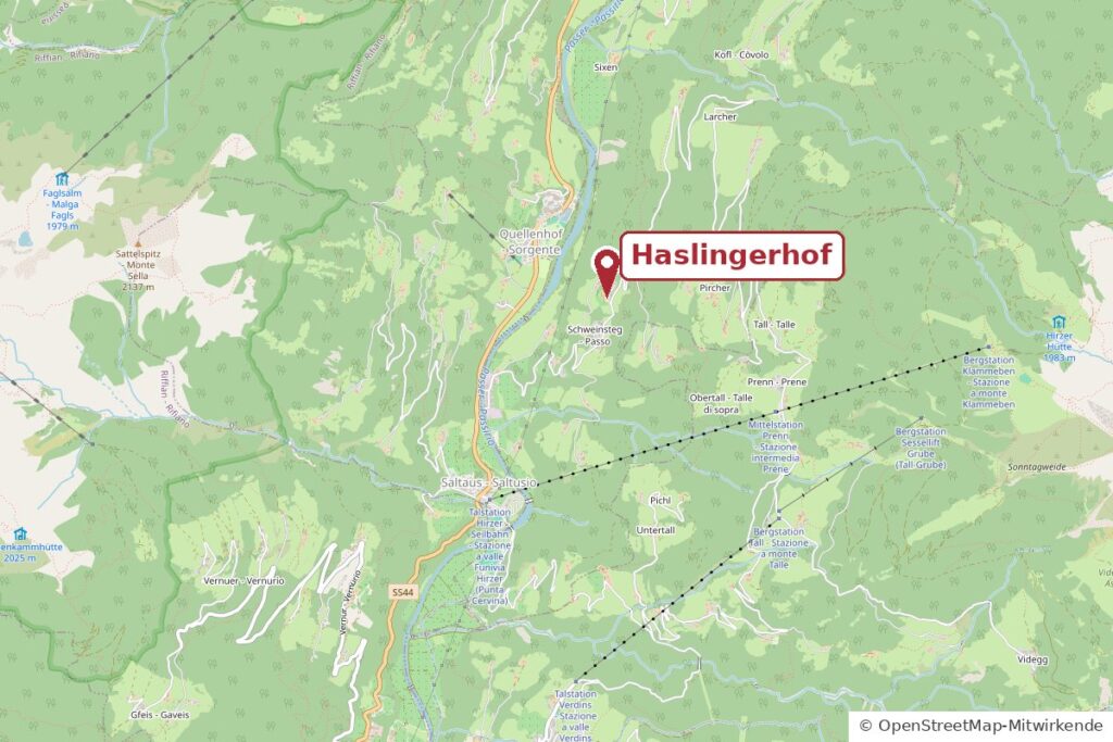 Map: location of the Haslingerhof above Saltaus in the Passeier Valley
